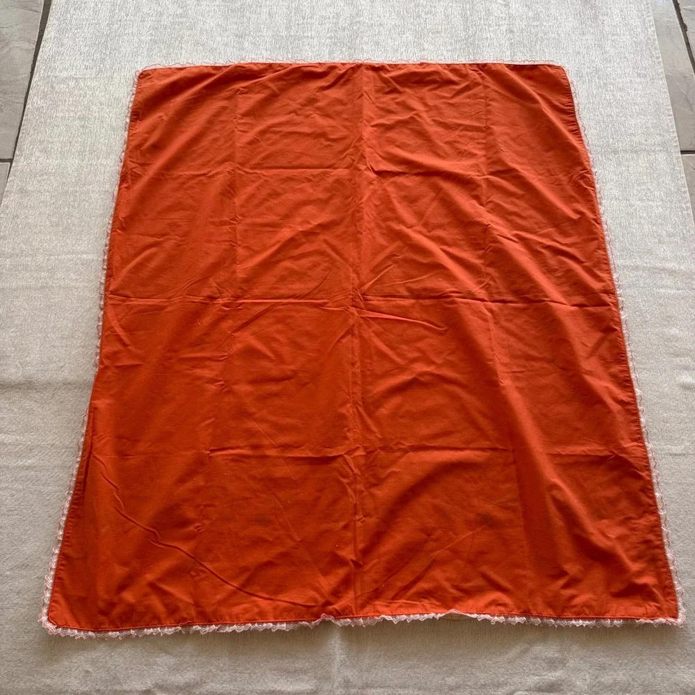 Vintage Puppy Dog Nursery Receiving Blanket Orange Lace Trim Retro 35x40